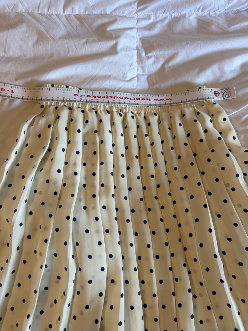 🐩 TANJAY Vintage Pleated Polka Dot Midi Skirt - Cream with Black Dots - Picture 4 of 6